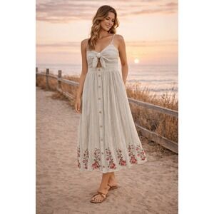 Andree by Unit Midi Dress Sz S Cut Out Embroidered Boho Summer Beachy Cotton